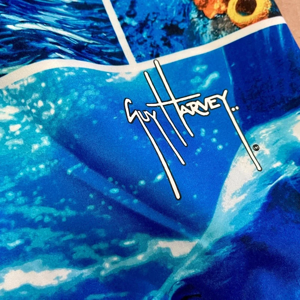 Guy Harvey AFTCO Bluewater Men's Board Shorts Size 30 Blue Marlin Photo Collage